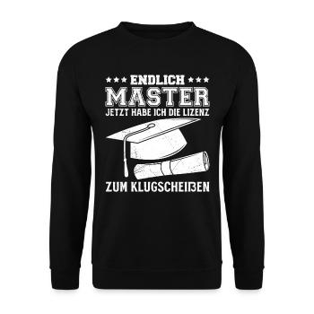 Masterabschluss Endlich Master Lizenz Bestanden - Unisex Pullover - Schwarz - Vorne - Alina (178cm) & Michal (187cm)