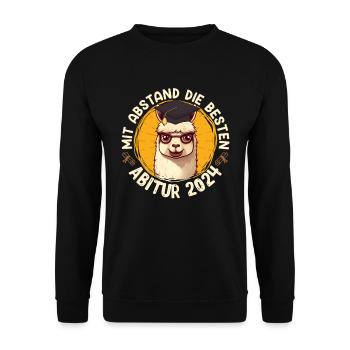 Abitur 2024 Mit Abstand die BESTEN Lama ABI - Unisex Pullover - Schwarz - Vorne - Alina (178cm) & Michal (187cm)