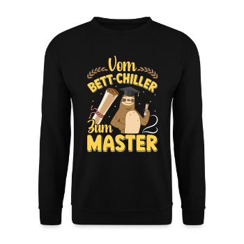Masterarbeit Bestanden Vom Bett Chiller zum Master - Unisex Pullover - Schwarz - Vorne - Alina (178cm) & Michal (187cm)