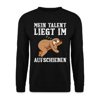Faule Kollegen Mein Talent Liegt im Aufschieben - Unisex Pullover - Schwarz - Vorne - Alina (178cm) & Michal (187cm)