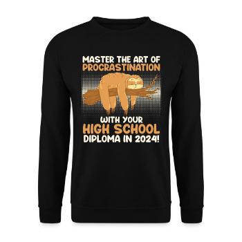 Abitur 2024 Die Kunst des Aufschiebens Lustiges - Unisex Pullover - Schwarz - Vorne - Alina (178cm) & Michal (187cm)
