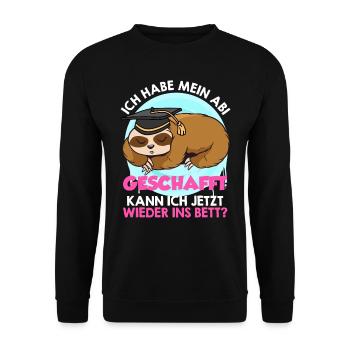 Abi Geschafft Abitur Kann ich wieder ins Bett - Unisex Pullover - Schwarz - Vorne - Alina (178cm) & Michal (187cm)