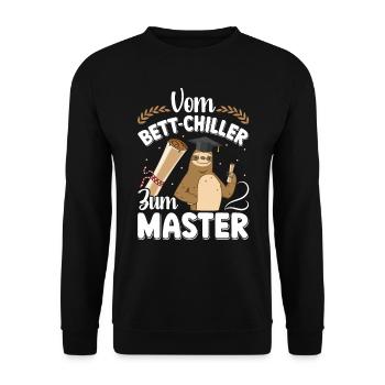 Masterarbeit Bestanden Vom Bett Chiller zum Master - Unisex Pullover - Schwarz - Vorne - Alina (178cm) & Michal (187cm)