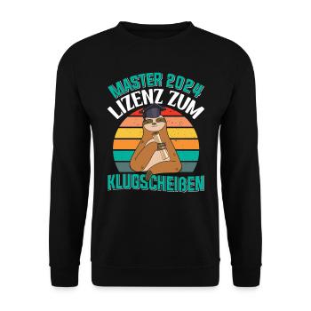 Master 2024 Lizenz zum Klugscheißen Faultier - Unisex Pullover - Schwarz - Vorne - Alina (178cm) & Michal (187cm)