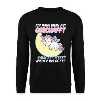 Abi Geschafft Abitur Kann ich wieder ins Bett - Unisex Pullover - Schwarz - Vorne - Alina (178cm) & Michal (187cm)