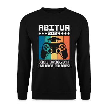 Abitur 2024 Abi School Gambled Through High School Graduate - Unisex Sweatshirt - black - Front - Alina (178cm) & Michal (187cm)