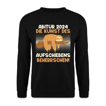 Abitur 2024 Die Kunst des Aufschiebens Lustiges - Unisex Pullover - Schwarz - Vorne - Alina (178cm) & Michal (187cm)