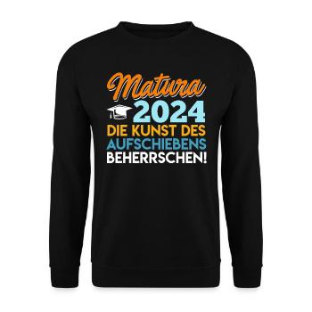 Matura 2024 Kunst des Aufschiebens Beherrschen - Unisex Pullover - Schwarz - Vorne - Alina (178cm) & Michal (187cm)