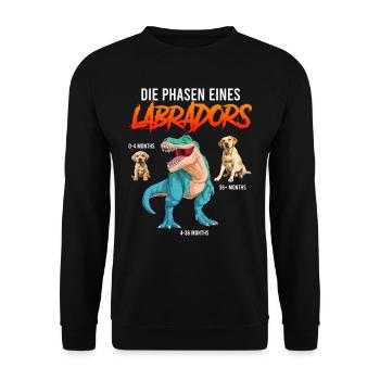 Labrador Hund METAMORPHOSE EINES LABRADORS - Unisex Pullover - Schwarz - Vorne - Alina (178cm) & Michal (187cm)