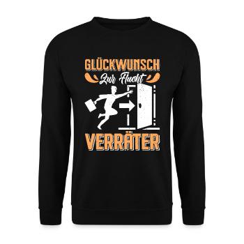 Glückwunsch zur Flucht VERRÄTER Abschied - Unisex Pullover - Schwarz - Vorne - Alina (178cm) & Michal (187cm)