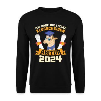 Abitur 2024 Habe die Lizenz zum Klugscheißen - Unisex Pullover - Schwarz - Vorne - Alina (178cm) & Michal (187cm)