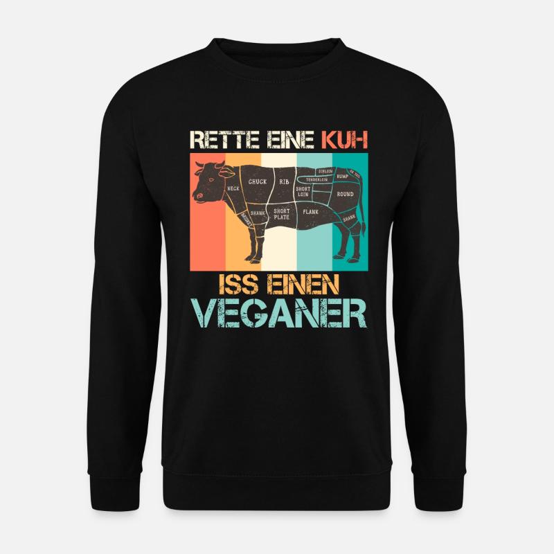 Fleisch Fan RETTE EINE KUH ISS EINEN VEGANER - Unisex Pullover - Schwarz