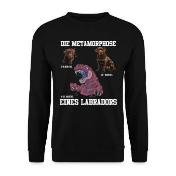 Labrador Hund METAMORPHOSE EINES LABRADORS - Unisex Pullover - Schwarz - Vorne - Alina (178cm) & Michal (187cm)