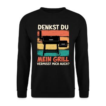 Fleischliebhaber DENKST DU MEIN GRILL VERMISST - Unisex Pullover - Schwarz - Vorne - Alina (178cm) & Michal (187cm)