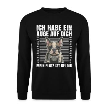 Französische Bulldogge Habe ein Auge auf Dich - Unisex Pullover - Schwarz - Vorne - Alina (178cm) & Michal (187cm)