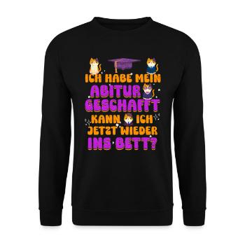 Abi Habe mein Abitur Geschafft Faultier Lustiges - Unisex Pullover - Schwarz - Vorne - Alina (178cm) & Michal (187cm)