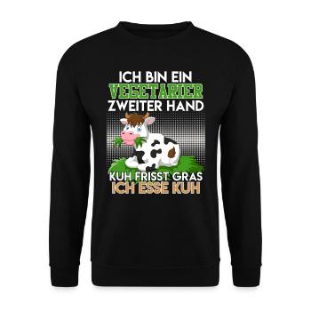 VEGETARIER ZWEITER HAND KUH FRISST GRAS ICH FRESSE - Unisex Pullover - Schwarz - Vorne - Alina (178cm) & Michal (187cm)