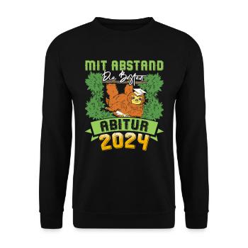 Abitur 2024 Mit Abstand die BESTEN ABI Lustiges - Unisex Pullover - Schwarz - Vorne - Alina (178cm) & Michal (187cm)