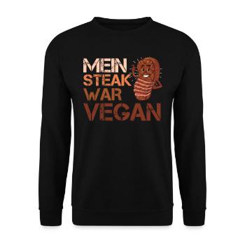 Fleischliebhaber MEIN STEAK WAR VEGAN Lustiges - Unisex Pullover - Schwarz - Vorne - Alina (178cm) & Michal (187cm)
