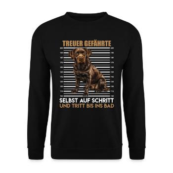 Labrador Fan TREUER GEFÄHRTE auf Schritt und Tritt - Unisex Pullover - Schwarz - Vorne - Alina (178cm) & Michal (187cm)