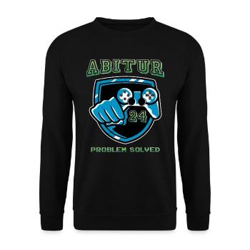 Abitur PROBLEM SOLVED Gamer Abiturienten Abi - Unisex Pullover - Schwarz - Vorne - Alina (178cm) & Michal (187cm)