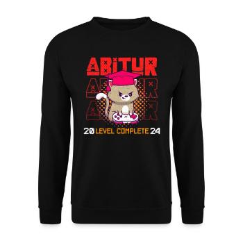 Abitur 2024 LEVEL COMPLETE Abiturienten Abschluss - Unisex Pullover - Schwarz - Vorne - Alina (178cm) & Michal (187cm)