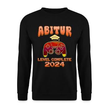 Abitur 2024 LEVEL COMPLETE Abiturienten Abschluss - Unisex Pullover - Schwarz - Vorne - Alina (178cm) & Michal (187cm)