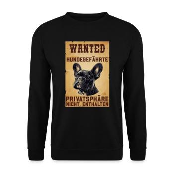 Französische Bulldogge Besitzer WANTED Lustiges - Unisex Pullover - Schwarz - Vorne - Alina (178cm) & Michal (187cm)