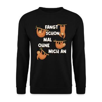 Mitarbeiter Lustig Fangt schon mal Ohne mich an - Unisex Pullover - Schwarz - Vorne - Alina (178cm) & Michal (187cm)