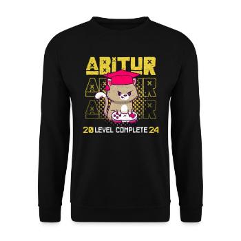 Abitur 2024 LEVEL COMPLETE Abiturienten Abschluss - Unisex Pullover - Schwarz - Vorne - Alina (178cm) & Michal (187cm)