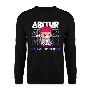 Abitur 2024 LEVEL COMPLETE Abiturienten Abschluss - Unisex Pullover - Schwarz - Vorne - Alina (178cm) & Michal (187cm)