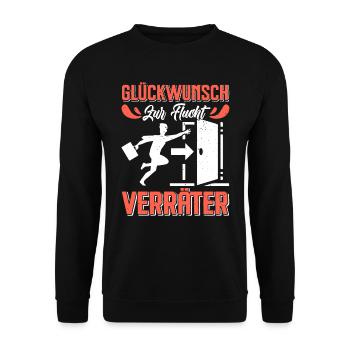 Glückwunsch zur Flucht VERRÄTER Abschied - Unisex Pullover - Schwarz - Vorne - Alina (178cm) & Michal (187cm)