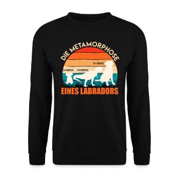 Labrador Hund METAMORPHOSE EINES LABRADORS - Unisex Pullover - Schwarz - Vorne - Alina (178cm) & Michal (187cm)