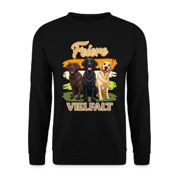 Labrador Retriever FEIERE VIELFALT Farbig Labrador - Unisex Pullover - Schwarz - Vorne - Alina (178cm) & Michal (187cm)