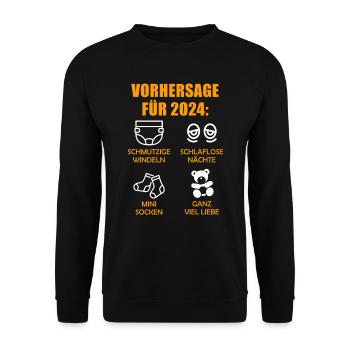 Werdende Eltern Vorhersage für 2024 Werdender Papa - Unisex Pullover - Schwarz - Vorne - Alina (178cm) & Michal (187cm)