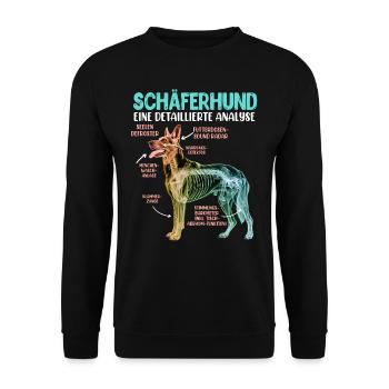 Deutscher Schäferhund DETAILIERTE ANALYSE Lustig - Unisex Pullover - Schwarz - Vorne - Alina (178cm) & Michal (187cm)