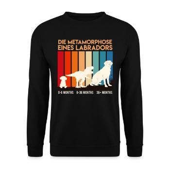 Labrador Hund METAMORPHOSE EINES LABRADORS - Unisex Pullover - Schwarz - Vorne - Alina (178cm) & Michal (187cm)