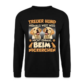 Labrador TREUER HUND NIEMALS WEIT WEG Labrador - Unisex Pullover - Schwarz - Vorne - Alina (178cm) & Michal (187cm)