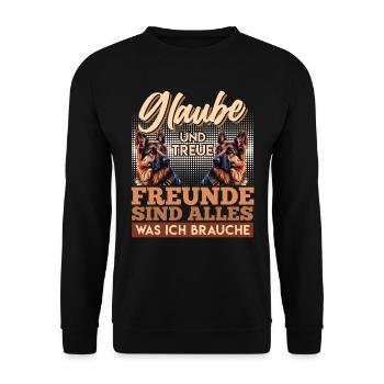 GLAUBE UND TREUE FREUNDE SIND ALLES Deutsche - Unisex Pullover - Schwarz - Vorne - Alina (178cm) & Michal (187cm)