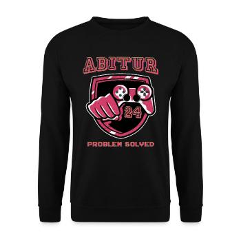 Abitur PROBLEM SOLVED Gamer Abiturienten Abi - Unisex Pullover - Schwarz - Vorne - Alina (178cm) & Michal (187cm)