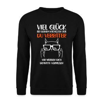 Abschiedsparty Kollege Viel Glück du Verräter - Unisex Pullover - Schwarz - Vorne - Alina (178cm) & Michal (187cm)