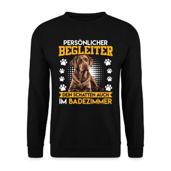 Labrador PERSÖNLICHER BEGLEITER zum Badezimmer - Unisex Pullover - Schwarz - Vorne - Alina (178cm) & Michal (187cm)