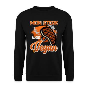 Fleischliebhaber MEIN STEAK WAR VEGAN Lustiges - Unisex Pullover - Schwarz - Vorne - Alina (178cm) & Michal (187cm)