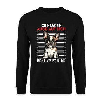 Französische Bulldogge Habe ein Auge auf dich - Unisex Pullover - Schwarz - Vorne - Alina (178cm) & Michal (187cm)