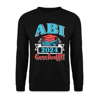Abi 2024 Geschafft! Abiturienten Abschluss Lustig - Unisex Pullover - Schwarz - Vorne - Alina (178cm) & Michal (187cm)