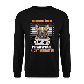 Französische Bulldogge HUNDEGEFÄHRTE PRIVATSPHÄRE - Unisex Pullover - Schwarz - Vorne - Alina (178cm) & Michal (187cm)