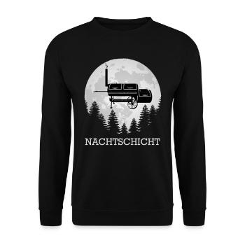 Grillen NACHTSCHICHT Grillmeister Fleischliebhaber - Unisex Pullover - Schwarz - Vorne - Alina (178cm) & Michal (187cm)