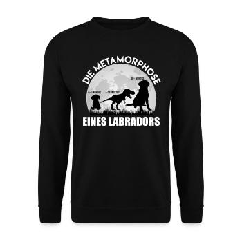 Labrador Hund METAMORPHOSE EINES LABRADORS - Unisex Pullover - Schwarz - Vorne - Alina (178cm) & Michal (187cm)