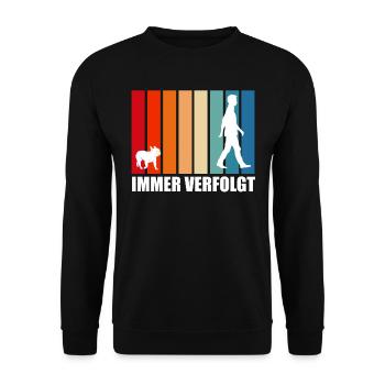 Französische Bulldogge Besitzer IMMER VERFOLGT - Unisex Pullover - Schwarz - Vorne - Alina (178cm) & Michal (187cm)
