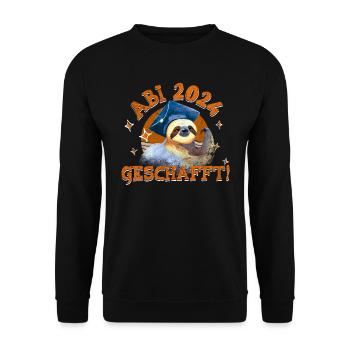 Abi 2024 Geschafft! Abiturienten Abschluss Lustig - Unisex Pullover - Schwarz - Vorne - Alina (178cm) & Michal (187cm)